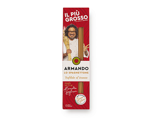 Armando Spaghettone Al Bronzo 500gr — 100% ιταλικό σιμιγδάλι σκληρού σίτου, τραχιά υφή (al bronzo) για ιδανικό δέσιμο με τη σάλτσα. Premium ζυμαρικά Armando από την Couris SA.