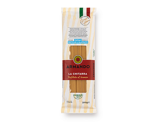 Armando Spaghetti Chitarra Al Bronzo 500gr — 100% ιταλικό σιμιγδάλι σκληρού σίτου, τραχιά υφή (al bronzo) για ιδανικό δέσιμο με τη σάλτσα. Premium ζυμαρικά Armando από την Couris SA.