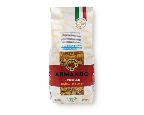 Armando Fusilli Al Bronzo 500gr — 100% ιταλικό σιμιγδάλι σκληρού σίτου, τραχιά υφή (al bronzo) για ιδανικό δέσιμο με τη σάλτσα. Premium ζυμαρικά Armando από την Couris SA.