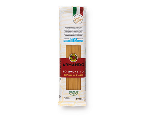 Armando Spaghetti Al Bronzo 500gr — 100% ιταλικό σιμιγδάλι σκληρού σίτου, τραχιά υφή (al bronzo) για ιδανικό δέσιμο με τη σάλτσα. Premium ζυμαρικά Armando από την Couris SA.